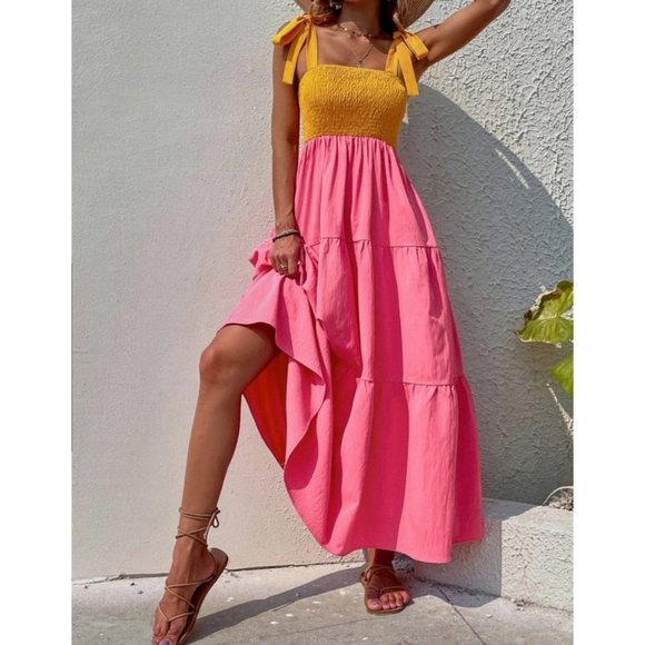 MODA ME COUTURE Dresses & Skirts - Lemonade ColorBlock Shirred  Ruffled Hem Cami Dress